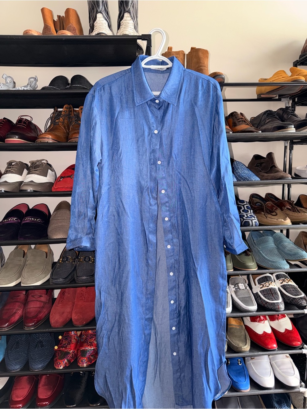 Blue Longline Women’s Button-Up Duster Sz L
